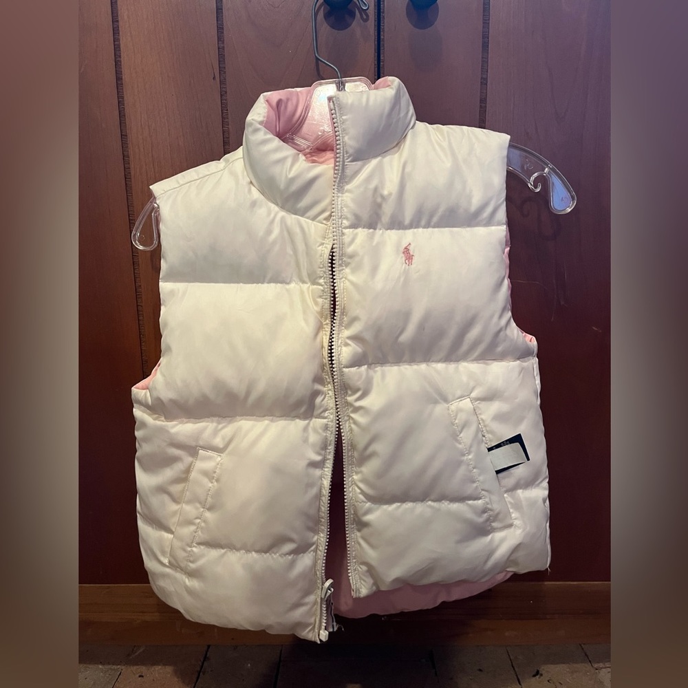 Ralph Lauren reversible vest Girl 12/14 Pink and White